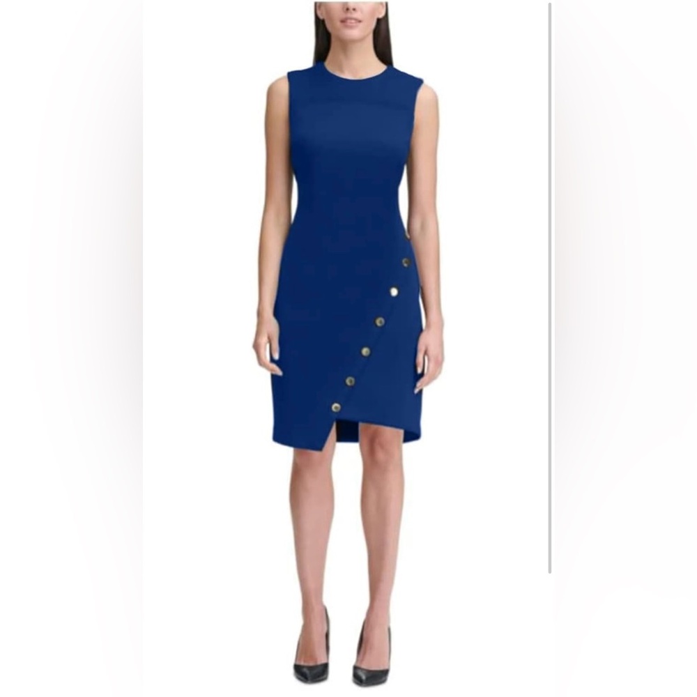 Tommy Hilfiger Women's Scuba Asymmetrical Hem Sheath Dress w/Snaps, Women’s 12